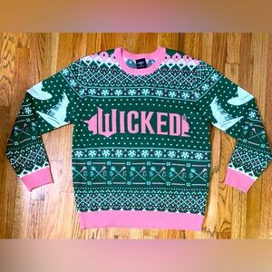 Wicked Glinda & Elphaba Adult Ugly Christmas Sweater Musical Holiday Knit Large